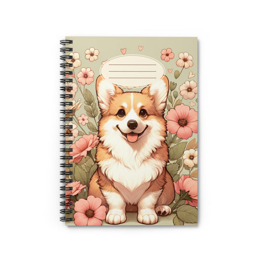 Cute Corgi Floral Spiral Notebook - Ruled Lines for Pet Lovers