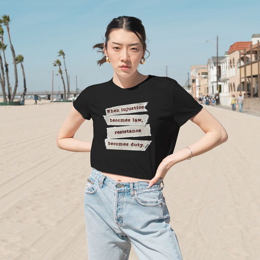 Empowering Women's Flowy Cropped Tee - 'When Injustice Becomes Law'