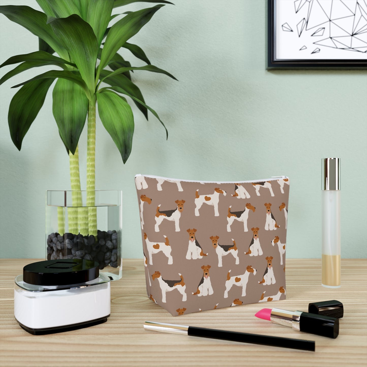 Adorable Wire Fox Terrier Patterned Cotton Cosmetic Bag - Perfect Gift for Pet Lovers