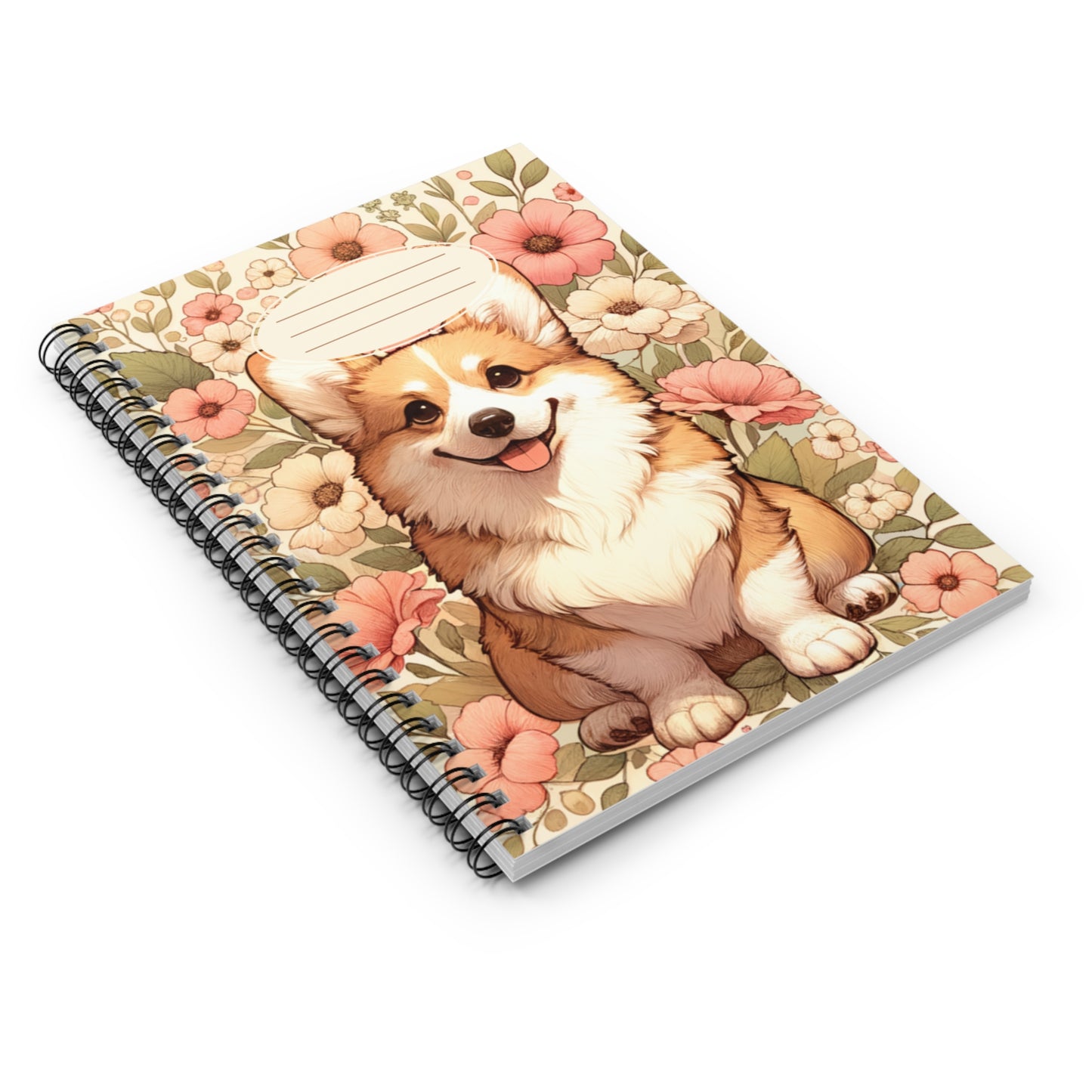 Cute Corgi Floral Spiral Notebook - Ruled Lines for Pet Lovers