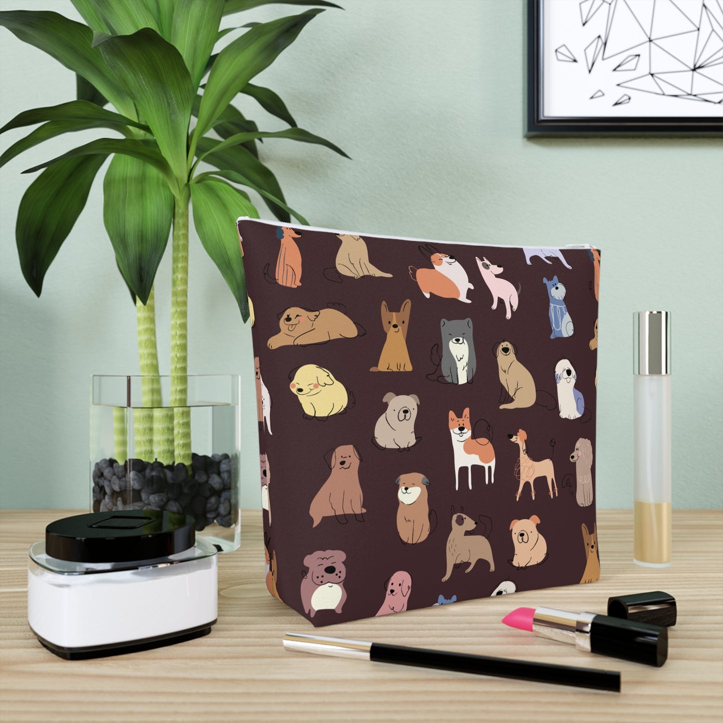 Adorable Dog Patterned Cotton Cosmetic Bag - Perfect Gift for Pet Lovers