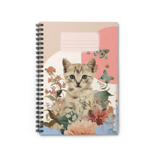 Whimsical Cat Floral Spiral Notebook – Ruled Lined Journal for Cat Lovers