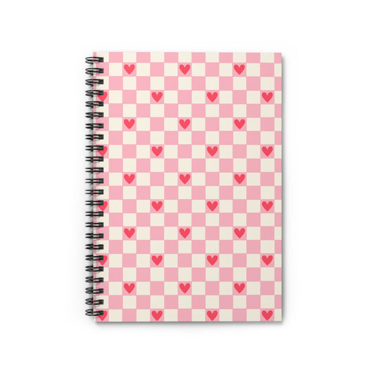 Love Heart Check Spiral Notebook - Ruled Lines for Sweet Notes