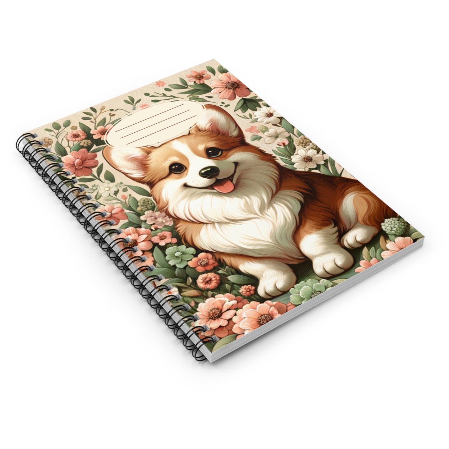 Cute Corgi Floral Spiral Notebook - Ruled Line for Dog Lovers
