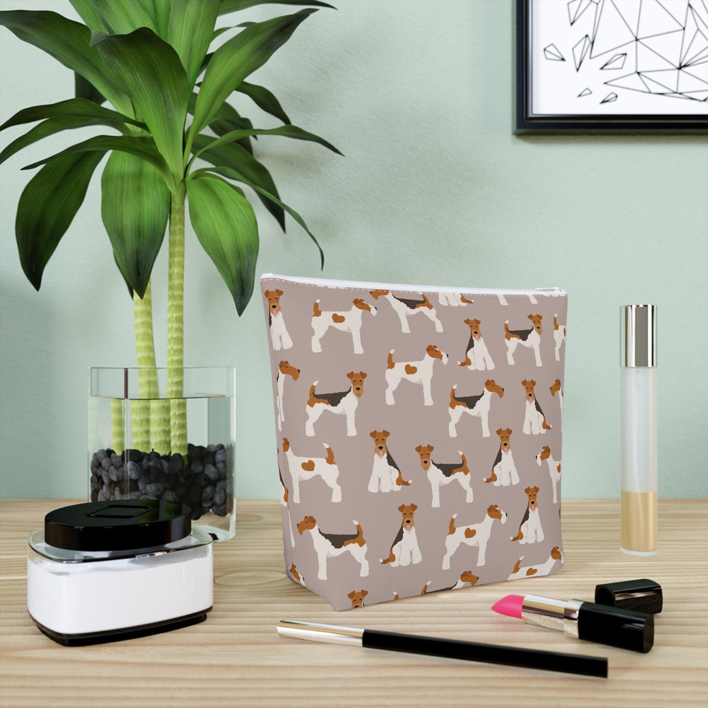 Adorable Wire Fox Terrier Patterned Cotton Cosmetic Bag - Perfect Gift for Pet Lovers