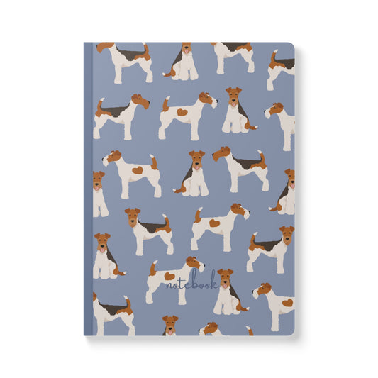 Adorable Wire Fox Terrier On Blue-Themed Softcover Journal - Perfect for Pet Lovers