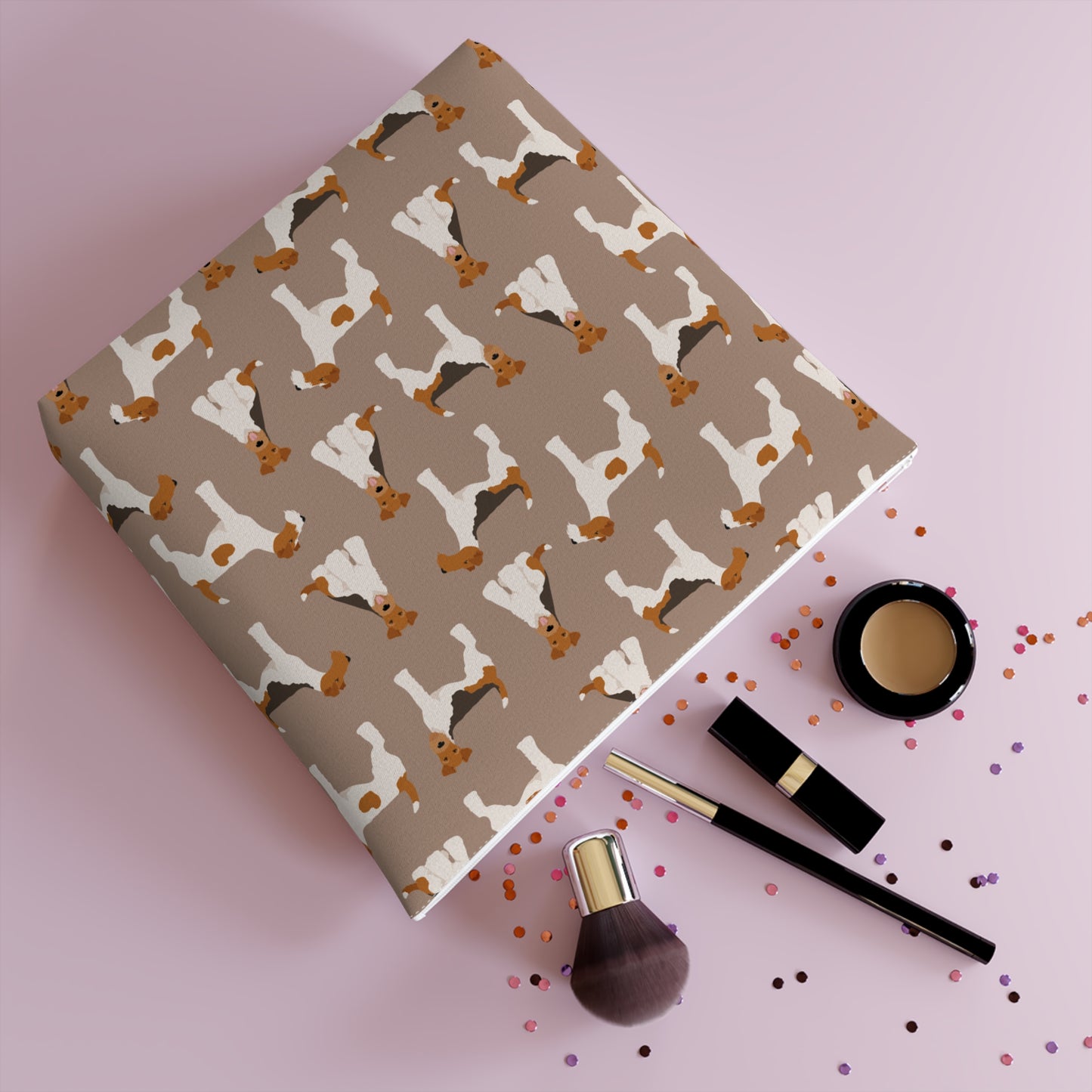 Adorable Wire Fox Terrier Patterned Cotton Cosmetic Bag - Perfect Gift for Pet Lovers