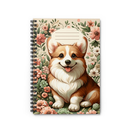 Cute Corgi Floral Spiral Notebook - Ruled Line for Dog Lovers