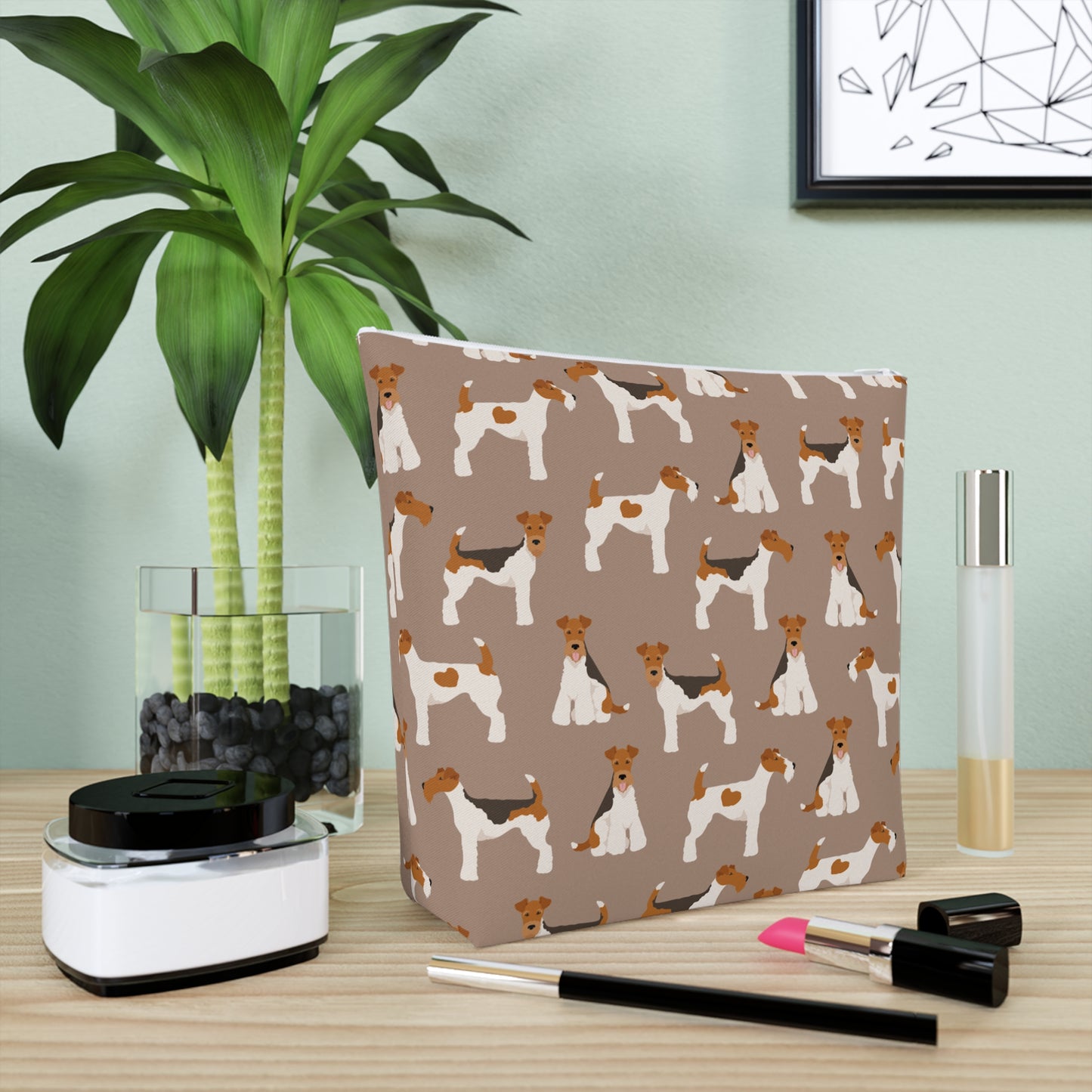 Adorable Wire Fox Terrier Patterned Cotton Cosmetic Bag - Perfect Gift for Pet Lovers