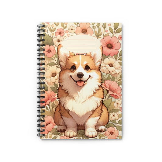 Cute Corgi Floral Spiral Notebook - Ruled Lines for Pet Lovers