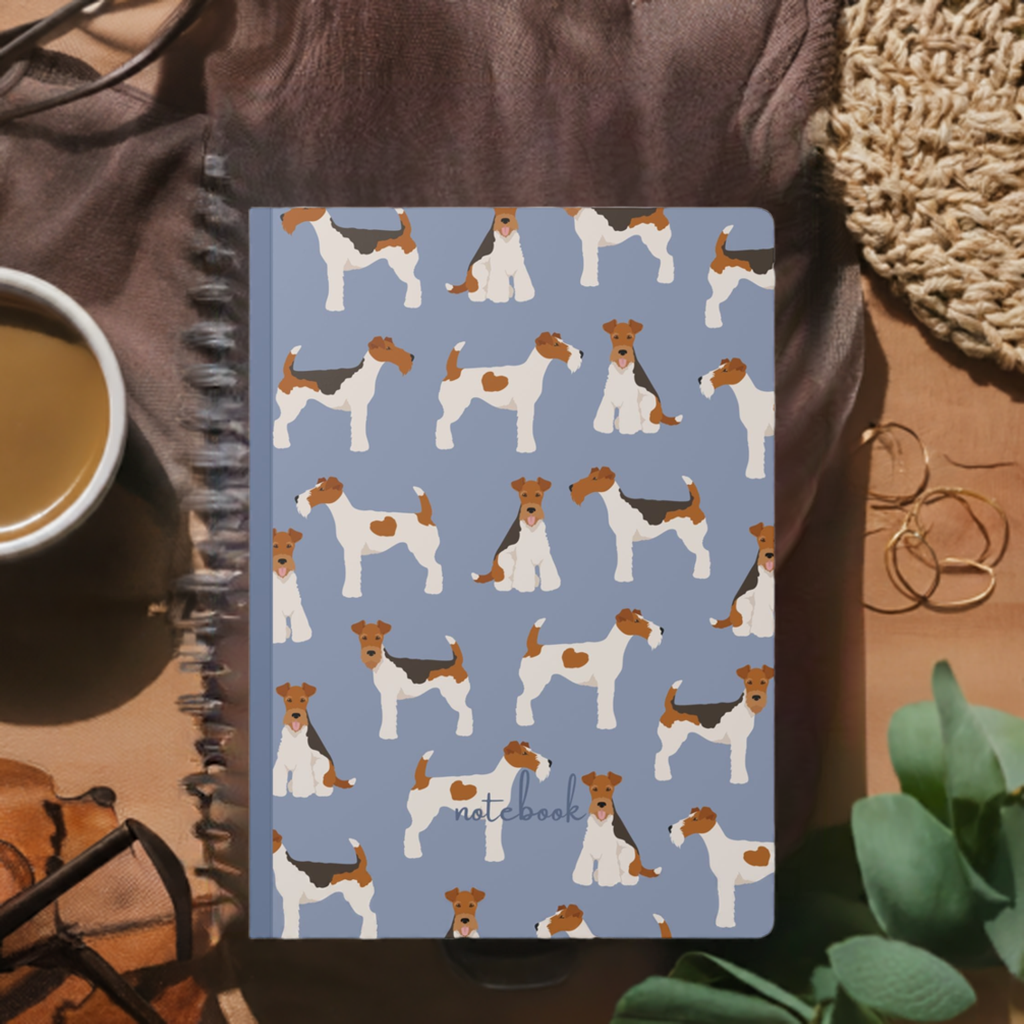 Adorable Wire Fox Terrier On Blue-Themed Softcover Journal - Perfect for Pet Lovers