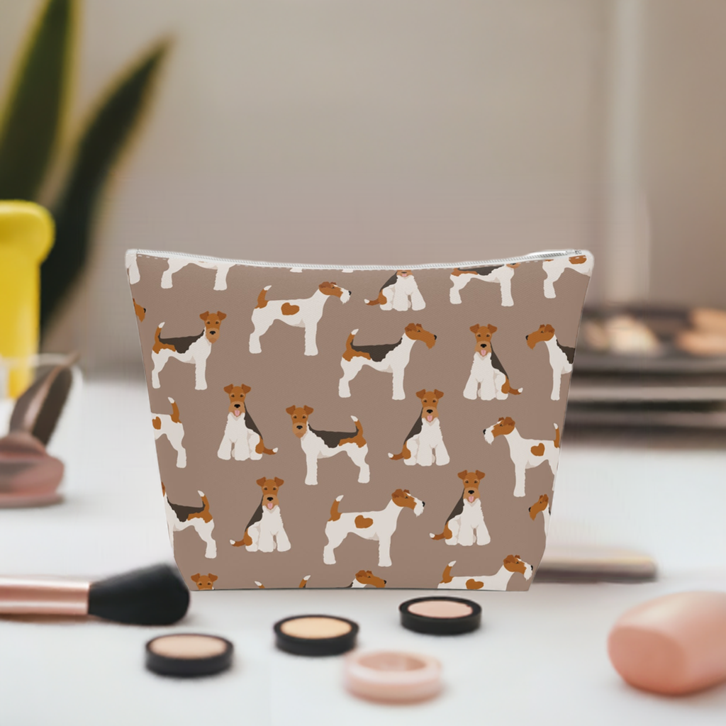 Adorable Wire Fox Terrier Patterned Cotton Cosmetic Bag - Perfect Gift for Pet Lovers